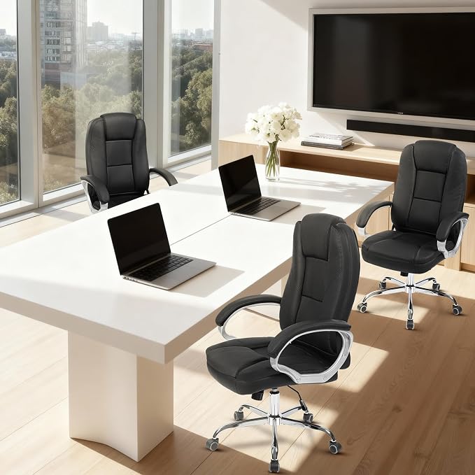 NEO CHAIR Office Desk Ergonomic Gaming Computer Chair High Back Adjustable PU Leather with Lumbar Support, Swivel Rolling Wheels, Executive Managerial Task Chair (Jet Black)