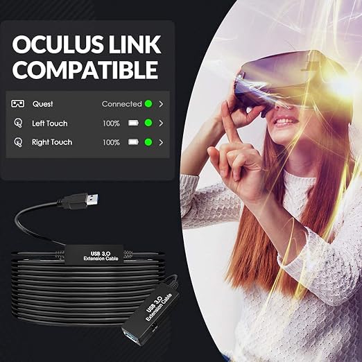 75FT USB 3.0 Active Extension Cable, Long USB Extension Cord A-Male to A-Female, With High-Speed Data Signal Amplifier, Compatible With Quest 3.VR,Rift.360 Kinect. Xbox,Webcam.PS4 HD Camera or More
