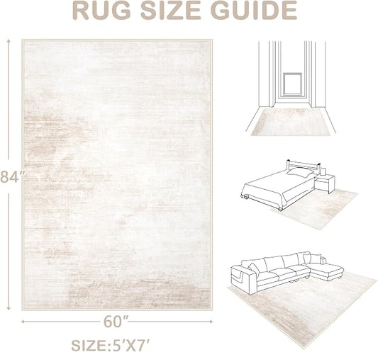 Area Rugs 5x7 Living Room: Washable Rug Modern Abstract Large Rug Soft Non Slip Neutral Rugs Stain Resistant Indoor Carpet for Bedroom Kitchen Dining Room Table Nursery Home Office Rugs(Beige,5'x7')