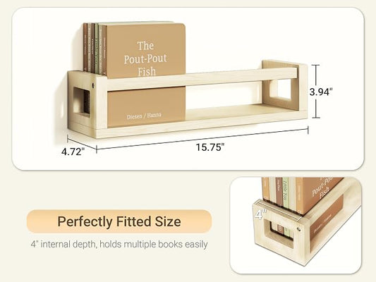 TidyCorner Upgraded Thick Floating Shelves, Solid Wood Bookshelf for Wall, Floating Book Shelves Use as Wall Shelves for Bedroom, Living Room, Kitchen, Books, Spice Rack & Decor – Natural Poplar