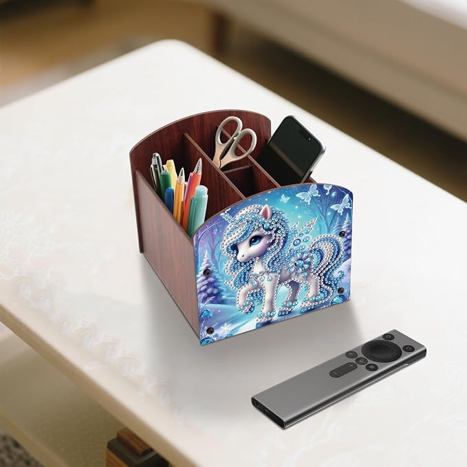 Diamond Painting Wooden Desk Organizer, DIY Diamond Art Storage Box, Crystal Rhinestones Art Kit for Desktop Ornament, Jewelry Box & Pen Holder with Winter Blue Fantasy Design