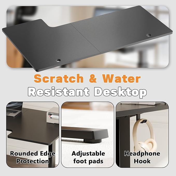 Realbear 63 Inch Electric L Shaped Standing Desk, Height Adjustable Standing Corner Desk with 3 Memory Presets, Ergonomic Workstation Office Desk for Home/Office (Black, 63 Inch)