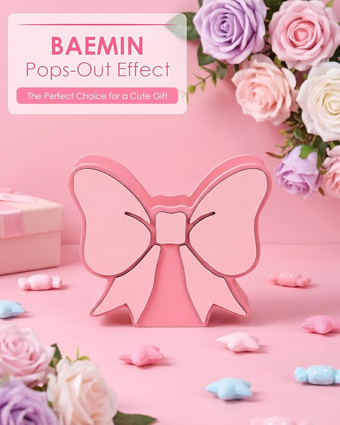 2-Pack Cute Pink Bow Pen Holder, Pink Bow Desk Accessories Set, Wooden Desk Organizer & Decorations for Office and School Supplies, Aesthetic Decor Gift for Women Girls