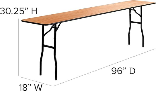 EMMA + OLIVER 8-Foot Rectangular Wood Folding Training/Seminar Table with Clear Coated Top