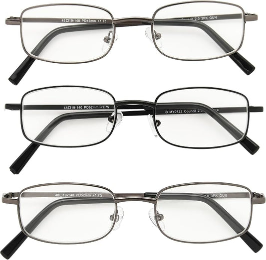 Foster Grant Men's Council 3 PK Rectangular Reading Glasses
