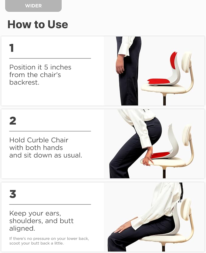 curble Wider – Ergonomic Desk Chair Seat Cushion, Everyday Passive Posture Trainer for Work from Home, Office & Car, Breathable Lumbar Support