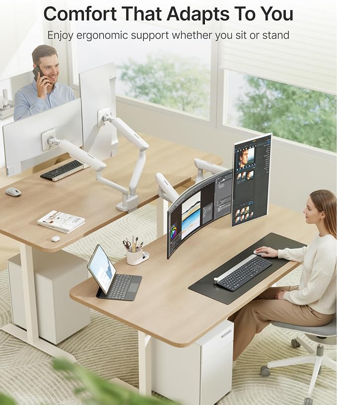 monTEK Dual Monitor Arm with USB, Mechanical Spring Desk Mount for 17 to 35 Inch Screens, Smooth Precision Bearings, Holds up to 26.4 lbs Per Arm, C-Clamp/Grommet Base, Perfect for Office Workspaces