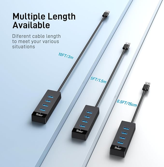 USB 3.0 Hub Long Cable 10FT, 4 Port USB Extension Data Cable USB Dock Extender for Desktop PC Laptop Mac, Windows, 5Gbps