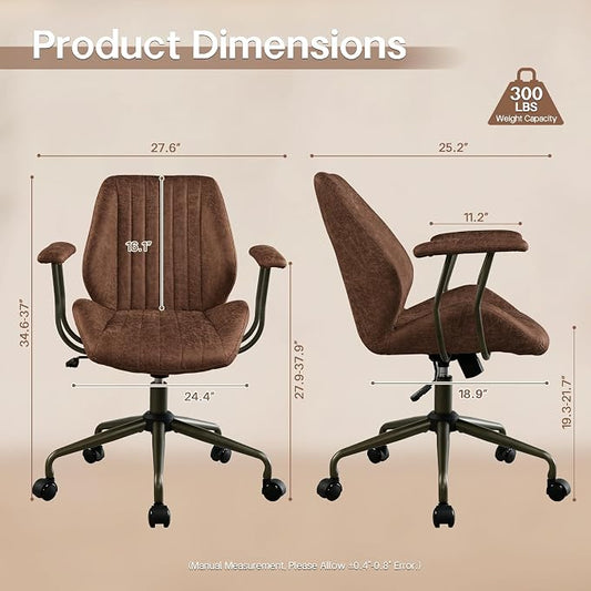 HOOOWOOO Faux Suede Leather Home Office Desk Chair,MCM Modern Ergonomic Task Work Chair,Computer Gaming Chair with Cushion Seat Mid Back for Long Hours(Chocolate Brown)