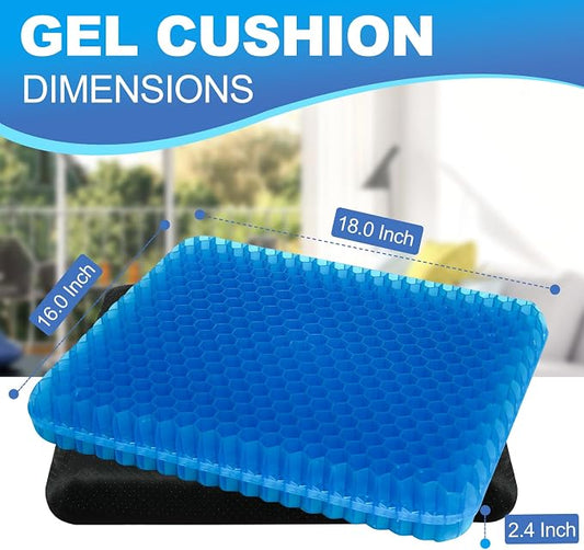 Gel Seat Cushion for Long Sitting - 18" x 16" x 2.4" (Extra Thick&Soft) Gel Cushion for People Over 200 lbs, Pressure Relief Cushion for Office Chair, Egg Cushions for Wheelchair, Gel Pad for Car
