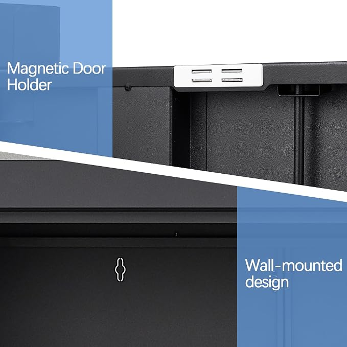 IRONFFICE Metal Garage Wall Cabinets,13" H Garage Storage Cabinet Wall Mounted,Floating Storage Organization with Doors,Locking Hanging Cabinet for RV,Home Office,Warehouse,Black