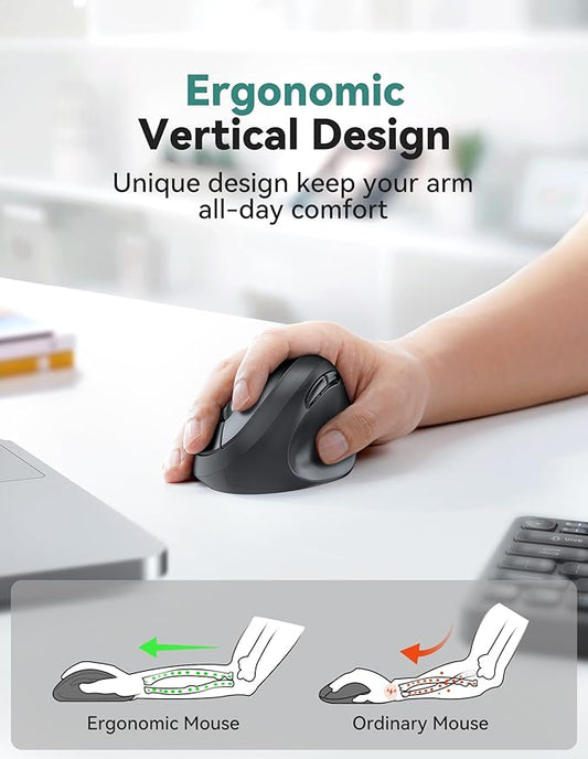 TECKNET Ergonomic Mouse, 4800 DPI 5 Adjustable DPI Levels, Wireless Vertical Mouse, 6 Buttons, 2.4G Silent Mouse for Laptop, PC, Chromebook, Mac - Black