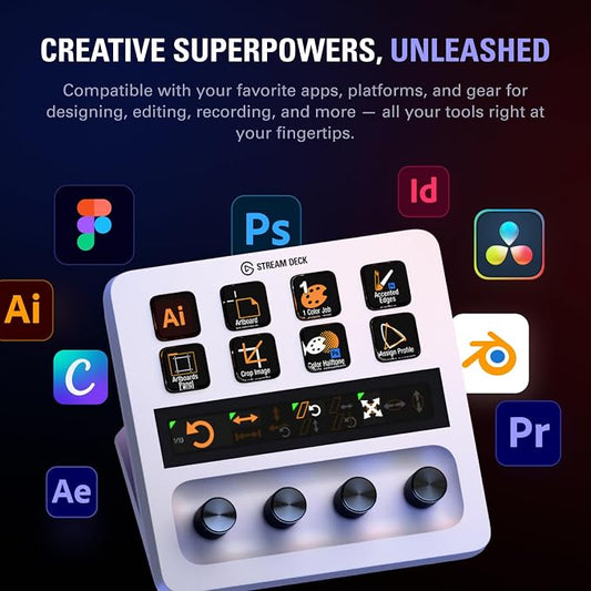 Elgato Stream Deck + White, Audio Mixer and Studio Controller | LCD keys, dials and touch strip, Compatible with Zoom, Teams, Office apps, Unlocks Wave Link mixing, Works Mac and PC