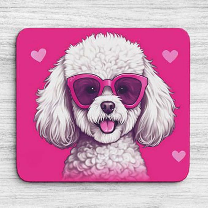 Pink Mousepad Glamour Dog Bichon Frise Mouse Pad for Home Office Gaming Working Desk Computer Desktop Accessories Non-Slip Rubber Mousepad for Dog Lovers