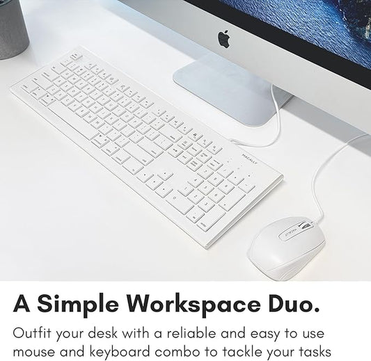 Macally 104 Key USB Wired Keyboard and Mouse Combo with Apple Shortcut Keys for Mac, iMac, Macbook, and Windows PC (MKEYECOMBO), White