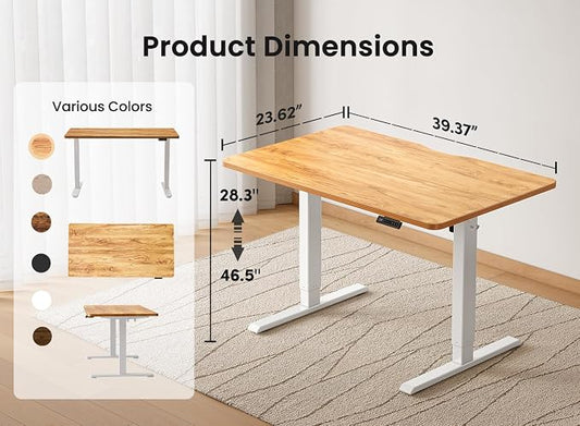 BANTI 40 × 24 Inches Standing Desk, Ergonomic, Electric Height Adjustable, Sit and Stand Up, Computer Office Desk with Splice Board, White Frame/Light Rustic Top
