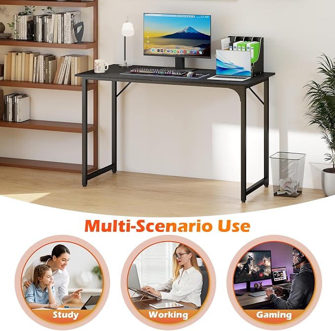 BestOffice Computer Desk,Home Office Desk, Modern Simple Style for Home Office Study Writing (Black, 47 Inch)