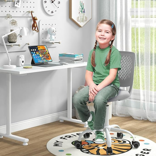 Giantex Kids Desk Chair, Adjustable Children Study Chair, Swivel Armless Mesh Task Office Chair, Computer Desk Chair with Adjustable Height & Lumbar Support (Grey)