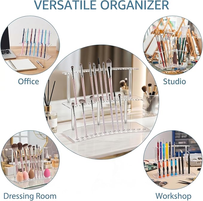 2-Tier Acrylic Pen Display Stand 30 Slot Pen Holder Organizer for Pens Makeup Brushes Art Supplies