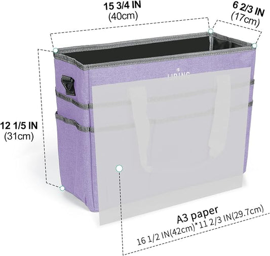 JJRING Craft Organizer Tote Bag, Large Art Storage Caddy with Multiple Pockets, Lilac Sewing Bag for Art, Craft, Scrapbooking, Medical, and Office Supplies Storage