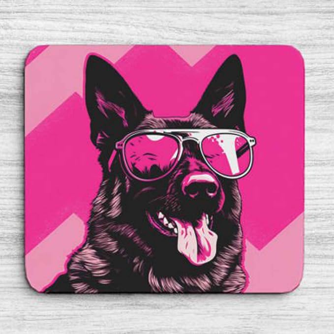 Pink Mousepad Glamour Dog German Shepherd Mouse Pad for Home Office Gaming Working Desk Computer Desktop Accessories Non-Slip Rubber Mousepad for Dog Lovers