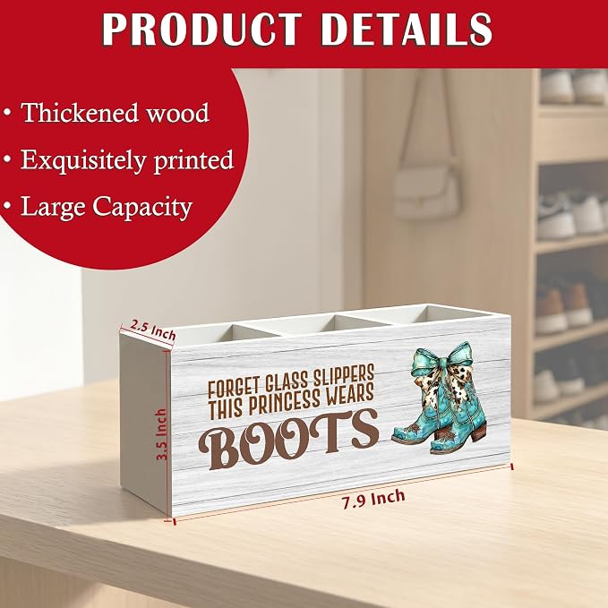 Coquette Turquoise Cow Bow Western Cowgirl Makeup Brush Toothbrush Holder for Girls Bathroom Room Dorm, Cowgirl Cowboy Gifts Wood Signs Pen Pencil Holder Organizer Office Desk Accessories