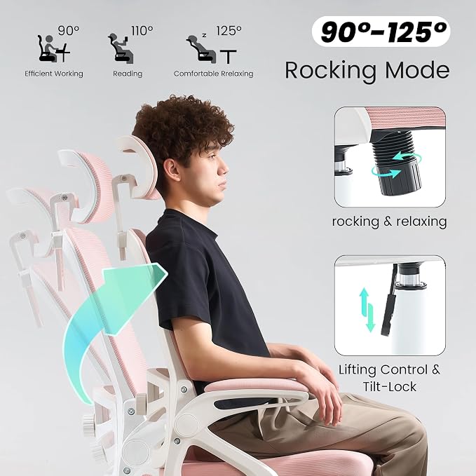 Fizzin Ergonomic Office Chair, 400 LBS Desk Chair with Adjustable Lumbar Support, High Back Breathable Mesh Computer Chair Rolling Work Swivel Task Chairs, Comfy Home Office Desk Chair (Pink)