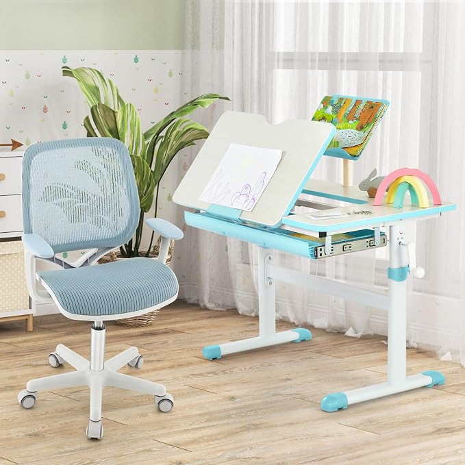 Costzon Kids Desk Chair, Height Adjustable Children Study Computer Chair with Armrests, Sit-Brake Casters, Swivel Mesh Task Chair for Boys Girls Teens Students, Kids Chair for Home, Office, School