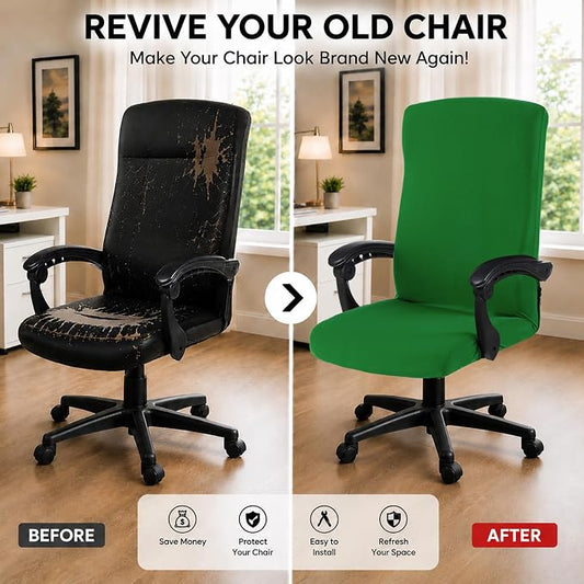 Elastic Computer Chair Cover with Durable Zipper - Protective Removable Washable Universal Office Desk Chair Seat Slip Cover - Stretchy Soft Anti-dust Desk Chair Seat Protector for Pets, Green