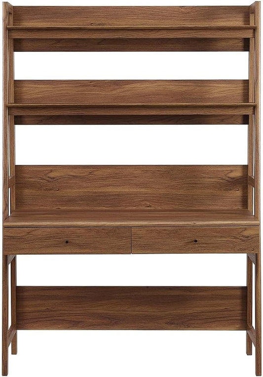 Modway Bixby Home Office Desk with Bookshelf in Walnut