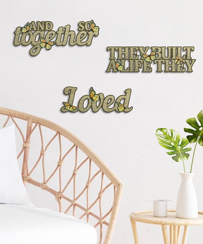 Putuo Decor Rustic Wall Art Set with Butterfly Accents “Together They Built A Life They Loved” Farmhouse Living Room Bedroom Entryway Decor