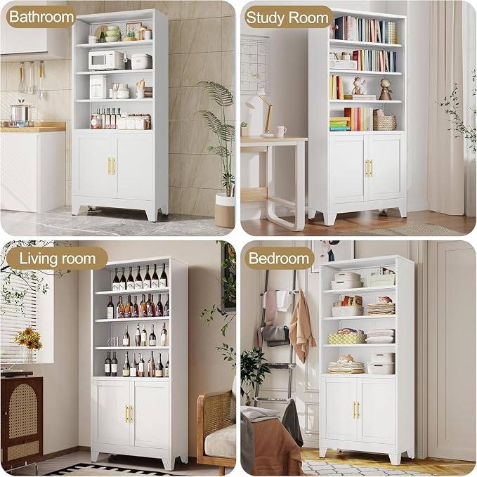 erosoei 71" H Tall Metal Bookcases and Bookshelves with 2 Doors and Adjustable Shelves,Tall Storage Cabinet Industrial Bookshelf 6-Tier Open Display Shelf,Decor Furniture for Living Room, Bedroom