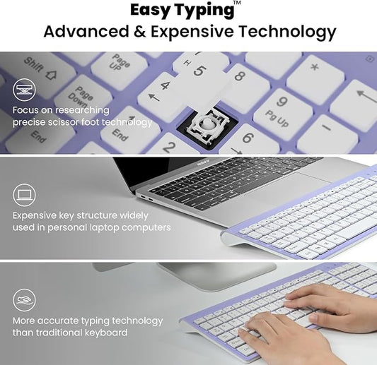 cimetech Wireless Keyboard and Mouse Combo, Compact Full Size Wireless Computer Keyboard and Mouse Set 2.4G Ultra-Thin Sleek Design for Windows, Computer, Desktop, PC, Notebook - Purple