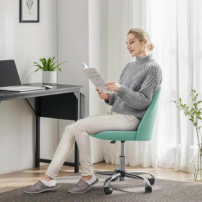 Simple Deluxe Armless Office Desk Chair, Modern Cute Swivel Vanity Chair Comfy Home Office Chairs with Wheels Height Adjustable Rolling Computer Task Stools for Living Room, Make-up, Bedroom, Teal