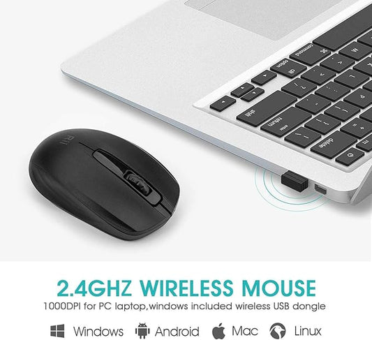 Rii Wireless Noiseless Mouse,2.4G Portable Computer Mice for PC, Laptop, Windows,Office Included Wireless USB dongle (Silent(Black)-New)
