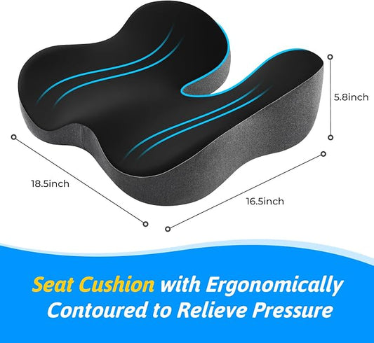 Dreamer Car Seat Cushion for Tailbone & Sciatica Pain Relief | Certified & Ergonomist-Designed,Tapered Front Edge Reduces Thigh Pressure,Wide Memory Foam for Office Chair, Car, Wheelchair