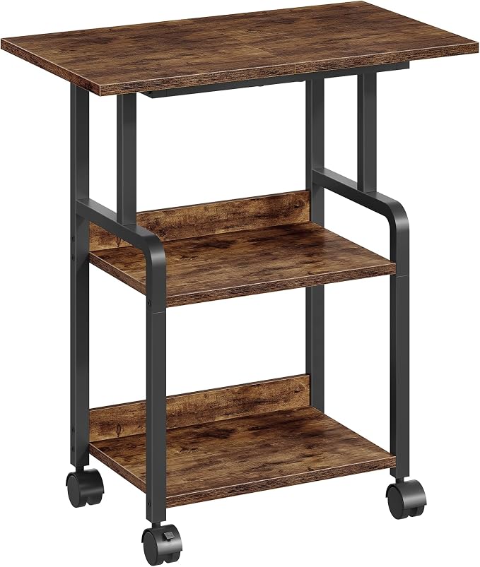 CHOEZON 23.6-in Printer Stand with Storage, 3-Tier Printer Table for Home Office, Printer Cart Under Desk Storage, Suitable for Study, Kitchen, Living Room, Rustic Brown and Black TPS02BF