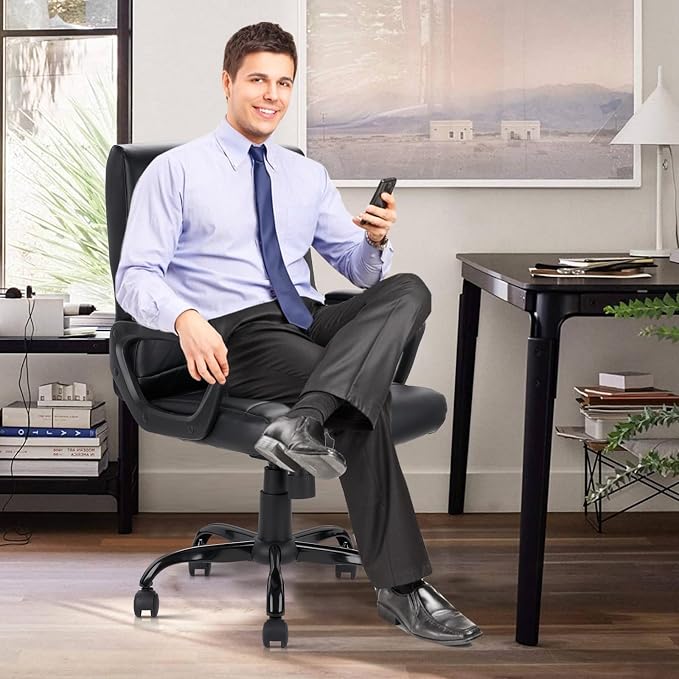 CLATINA Leather Office Executive Chair with Lumbar Support and Padded Armrestes, Swivel Rolling Ergonomic Mid Back Computer Task Desk Chair for Home, Conference, Waiting Room, Black, 4 Pack