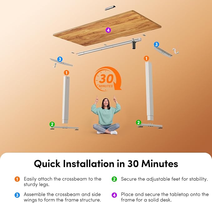 FEZIBO Standing Desk, 63×28 Inches Electric Height Adjustable, Sit Stand Up, Computer Office Desk with Splice Board, White Frame/Light Rustic TOP