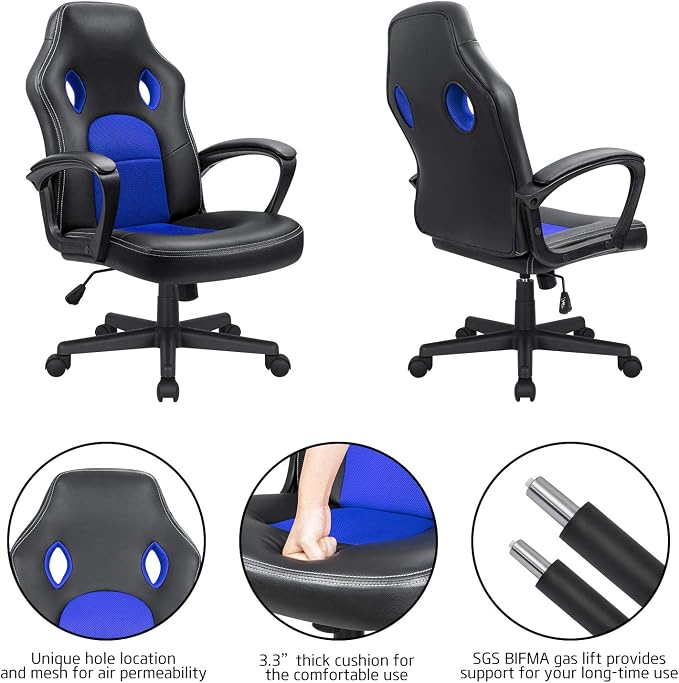 Office Gaming Chair High Back Leather Computer Chairs Ergonomic Height Adjustable Racing Game Desk Chair Executive Conference Task Chair (Blue)