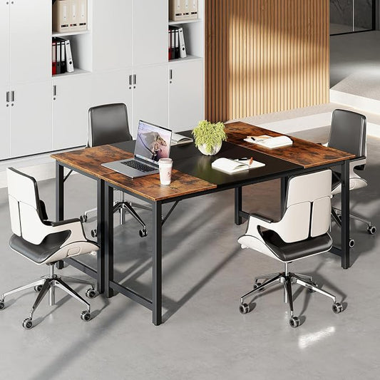 GOFLAME 63” Computer Desk Set of 4, Heavy Duty Metal Frame Laptop Table, Writing PC Table, Rectangle Home Office Desk, Conference Table, Meeting Room, Boardroom Desk, Working Task Desk for Study