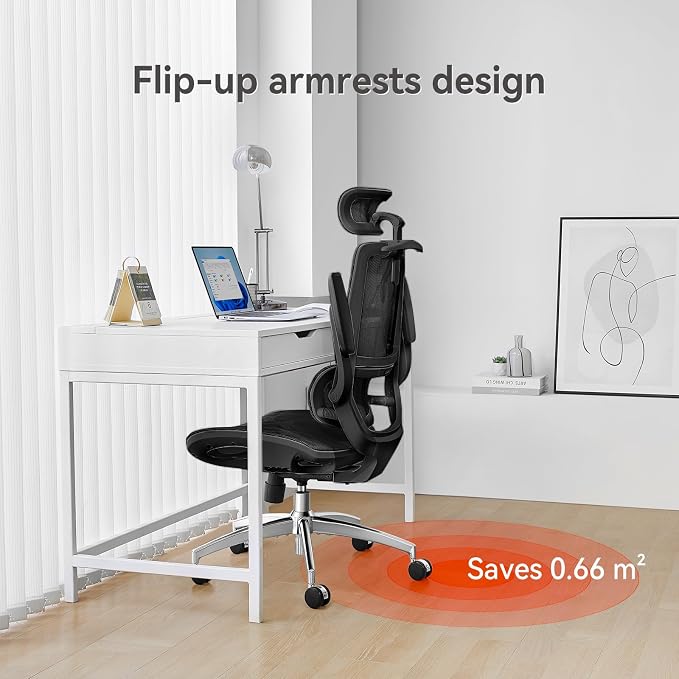 SIHOO M59AS Ergonomic Office Chair, Desk Chair with 3D Flip-up Armrests, Computer Chair with Dual Back Design and Adaptive Dynamic Lumbar Support, 2 Packs, Black