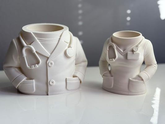 3D Printed Doctor Coat Pen Holder - Realistic Medical Desk Organizer with Stethoscope, White Doctor Sculpture Pen Cup for Office, Nurse, Medical Student Gift 4.1" x 2.5" x 3.9" (Female Doctor Style)