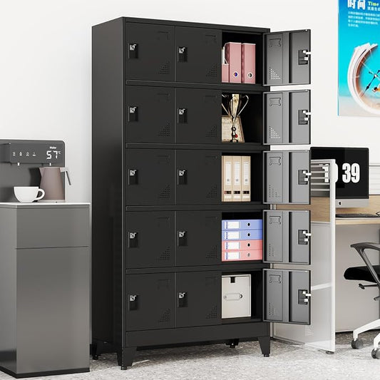 erosoei Metal Lockers for Employees, 15 Doors Metal Storage Locker | with Card Slot and Ventilation Holes, Steel Employee lockers for Home Office School Gym Garage, Requires Installation
