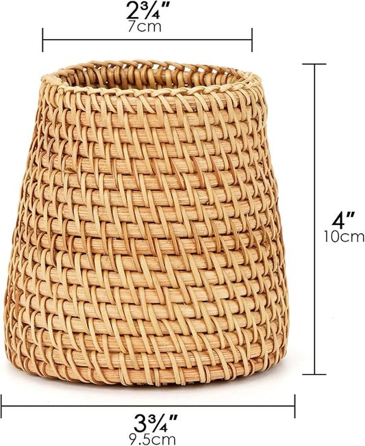 Wicker Rattan Pencil Holder, Handwoven Natural Rattan Pen Cup Organizer, Natural Brown Desk Accessory for Office/Vanity/Kitchen, 1-Pack