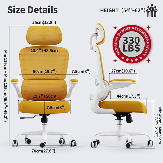 TRALT Office Chair Ergonomic Desk Chair, 330 LBS Home Mesh Office Desk Chairs with Wheels, Comfortable Gaming Chairs (Yellow)