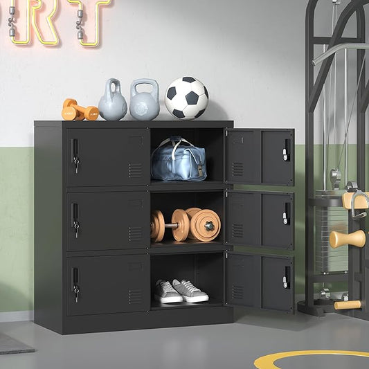 Metal Lockers for Employees, Storage Employee Locker, 72" Storage Lockers with Shelves Steel Cabinet for Home (Black, 6 Door)