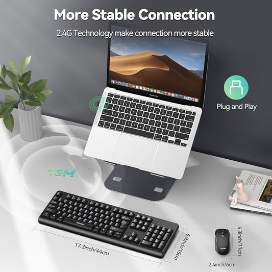 TECKNET Wireless Keyboard and Mouse Combo, Full-Size Ergonomic Keyboard & Optical Mouse, Low-Noise Typing & Clicking,Long Battery Life,Spill-Resistant,2.4G Lag-Free USB Receiver for PC,Laptop,Computer