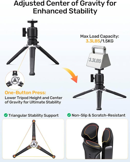 Webcam Tripod for Desk, Extendable Web Cam Stand Mount with Phone Holder for Logitech Webcam C920 C922 C922x C925e C930 C930e C615 Brio 4K NexiGo N60, GoPro Camera and Ring Light with 1/4" Thread