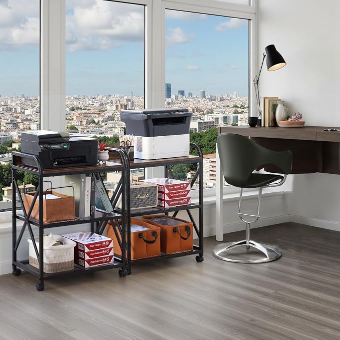 KATHY&BOB Large Printer Stand for Home Office, 23.6 x15.8 x 31.5 Inch Large Printer Table with Adjustable Storage Shelf, 3-Tier Mobile Rolling Printer Shredder Cart with Wheels, Stand for Heat Press
